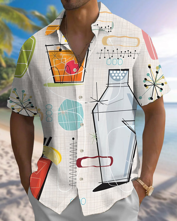 Alohadaddy® Casual Cocktail Set Geometric Print Art Button Pockets Cardigan Men&