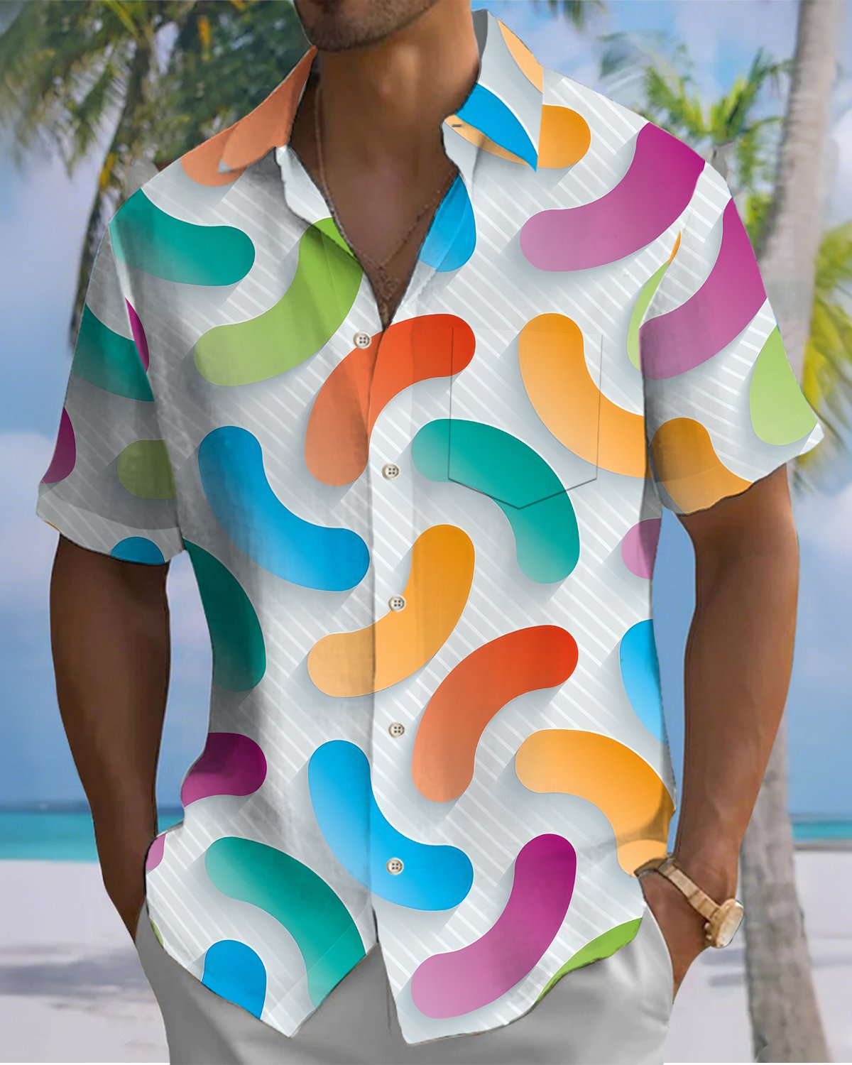 Alohadaddy® Casual Abstract Print Art Button Pocket Cardigan Men's Short Sleeve Shirt Big & Tall