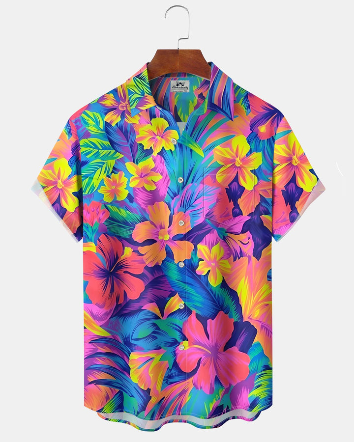 Alohadaddy® Hawaiian Floral Print Art Button Pocket Cardigan Men&
