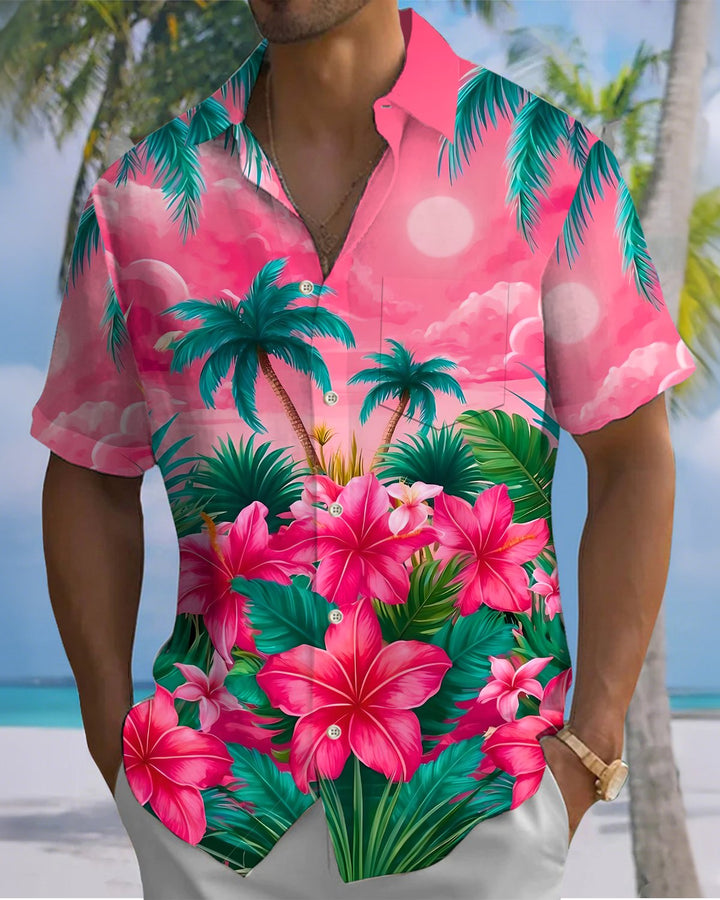 Alohadaddy® Hawaiian Palm Tree Print Art Button Pocket Cardigan Men&
