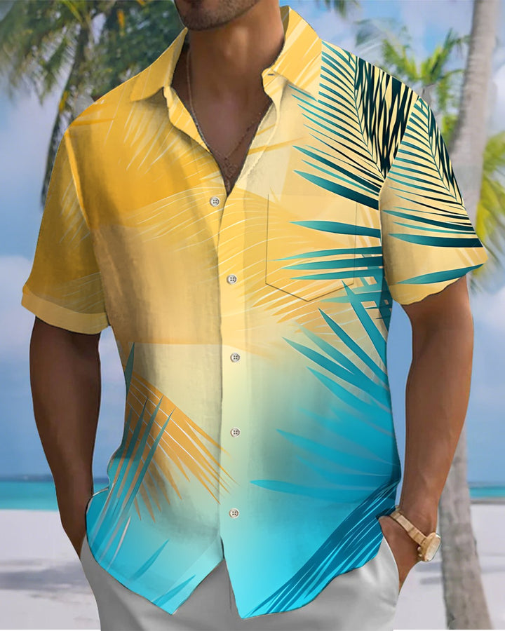 Alohadaddy® Hawaiian Palm Leaf Print Art Button Pocket Cardigan Men&