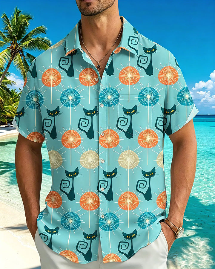 Alohadaddy® Casual Atomic Print Art Button Pocket Cardigan Men&