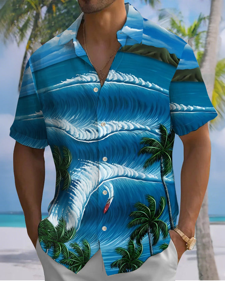 Alohadaddy® Hawaiian Palm Tree Print Art Button Pocket Cardigan Men&