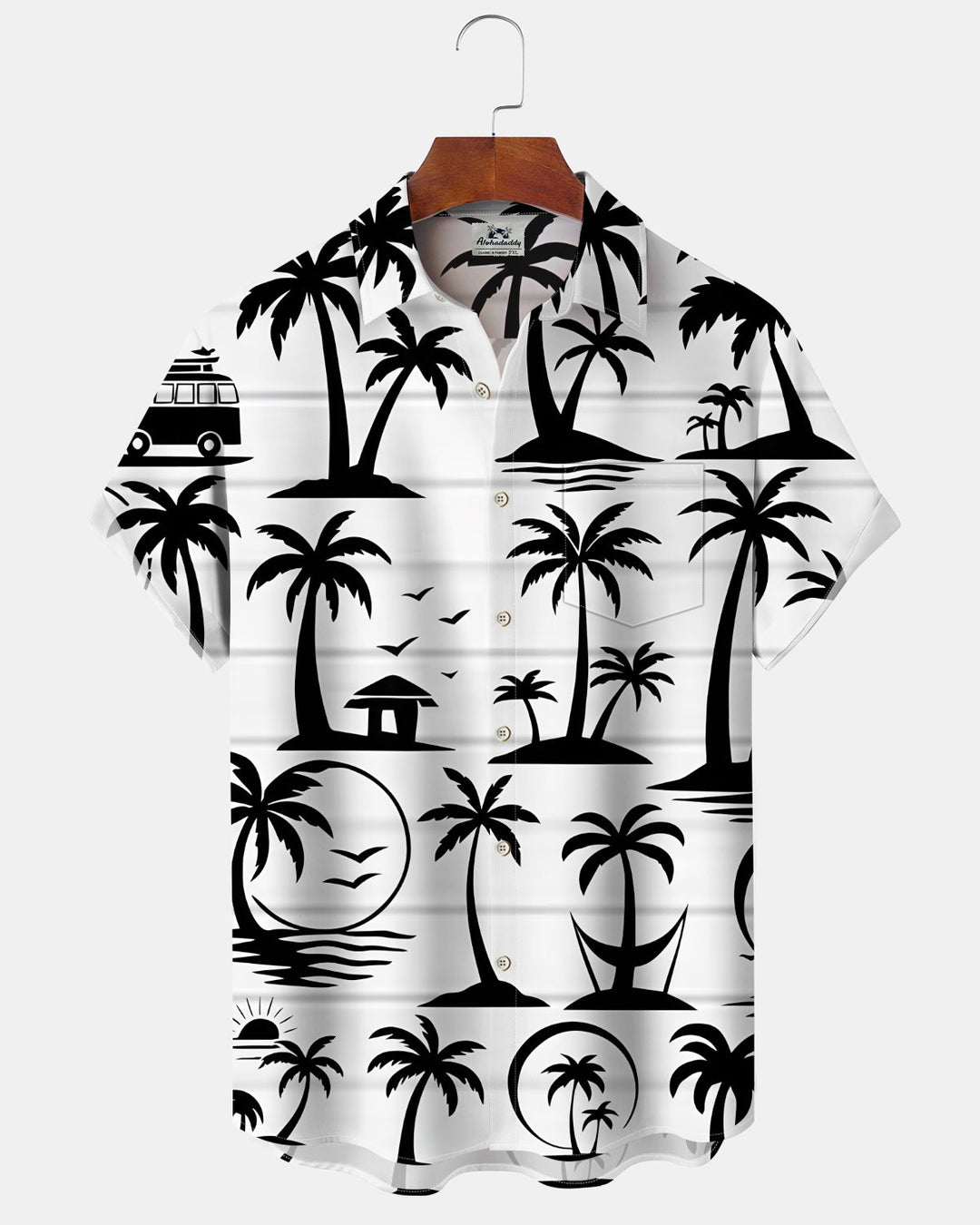 Alohadaddy® Hawaiian Palm Tree Print Art Button Pocket Cardigan Men&