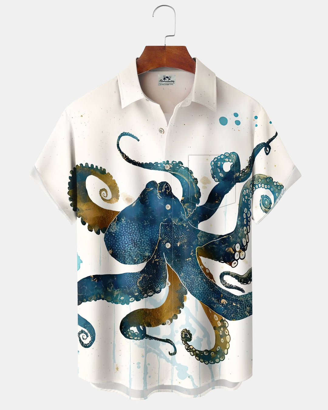 Alohadaddy® Hawaiian Octopus Print Art Button Pocket Cardigan Men&