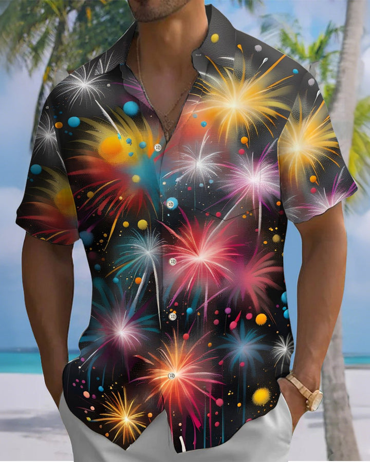 Alohadaddy® Vintage Fireworks Print Art Button Pocket Cardigan Men&