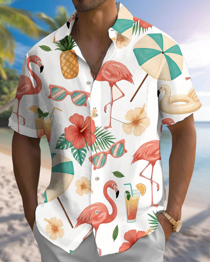 Alohadaddy® Hawaiian Flamingo Print Button-Down Shirt  Men&