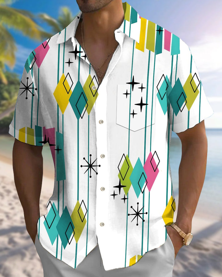 Alohadaddy® Casual Atomic Print Art Button Pocket Cardigan Men&