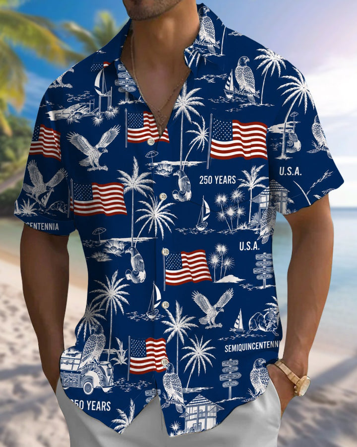 Alohadaddy® Holiday Independence Day Print Art Button Pocket Cardigan Men&