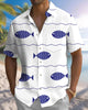 Alohadaddy® Men's Short-Sleeve Casual Button-Down Shirt with Fish Print, Pocket, and Cardigan-Style Front