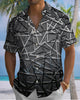 Alohadaddy® Men's Short-Sleeve Button-Down Shirt – Retro Geometric Art Print with Pocket