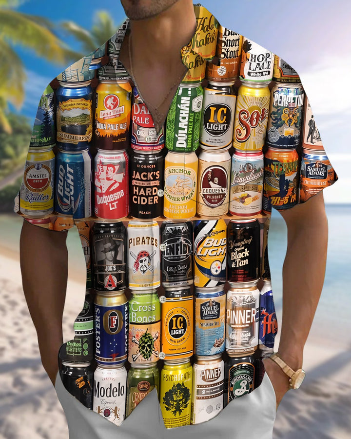 Alohadaddy® Holiday Beer Season Graphic Print Button-Down Pocket Cardigan-Style Men&