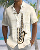 Alohadaddy® Men's Short-Sleeve Button-Down Shirt with Pocket – Vintage Music-Themed Graphic Print