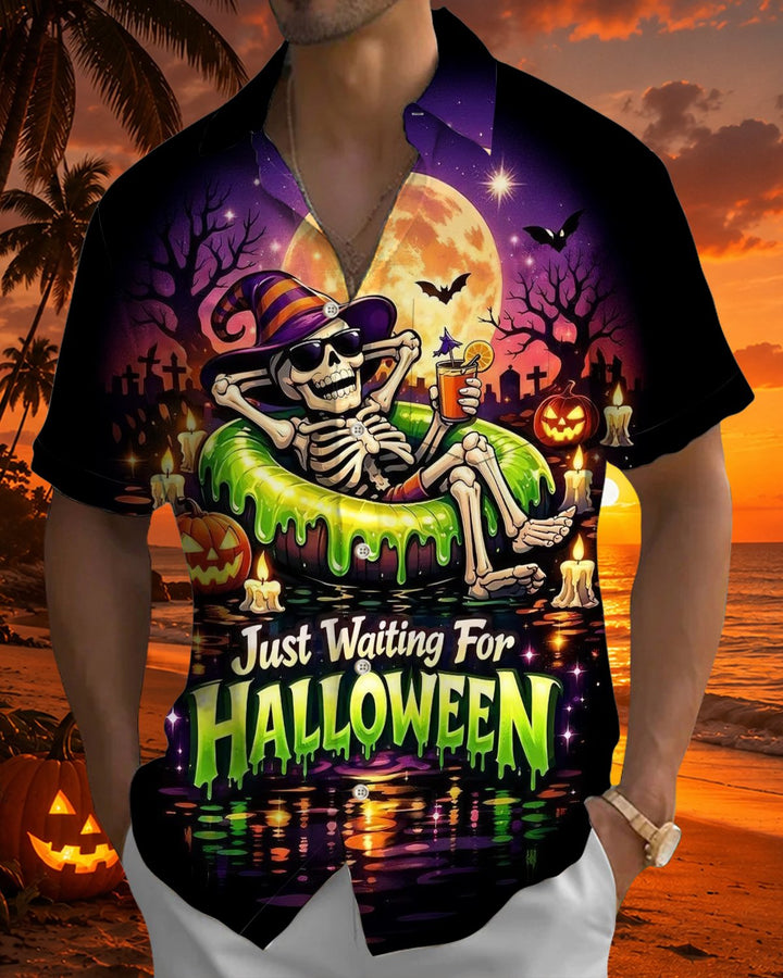 Alohadaddy® Holiday Halloween Graphic Print Button-Down Pocket Cardigan-Style Men&