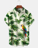 Alohadaddy® Men's Short-Sleeve Button-Down Shirt with Parrot Print Pocket and Cardigan-Style Front