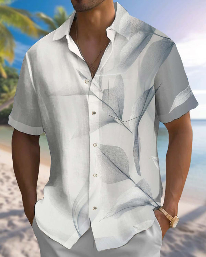 Alohadaddy® Men’s Short-Sleeve Button-Down Shirt  Casual Leaf-Print Cardigan-Style Shirt with Pocket