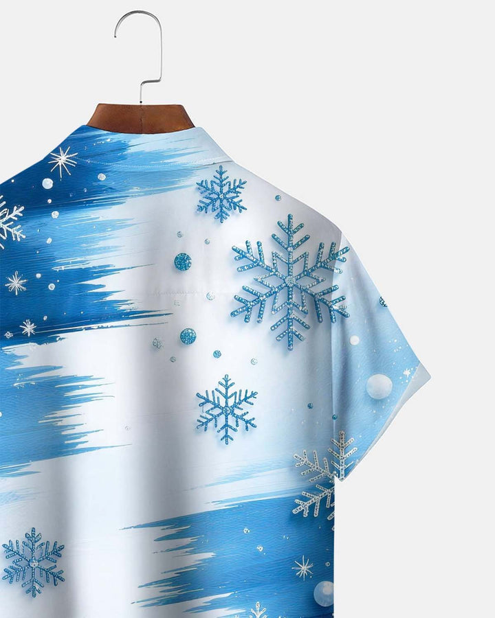 Alohadaddy® Men’s Short-Sleeve Button-Down Shirt with Holiday/Christmas Snowflake Print and Pocket