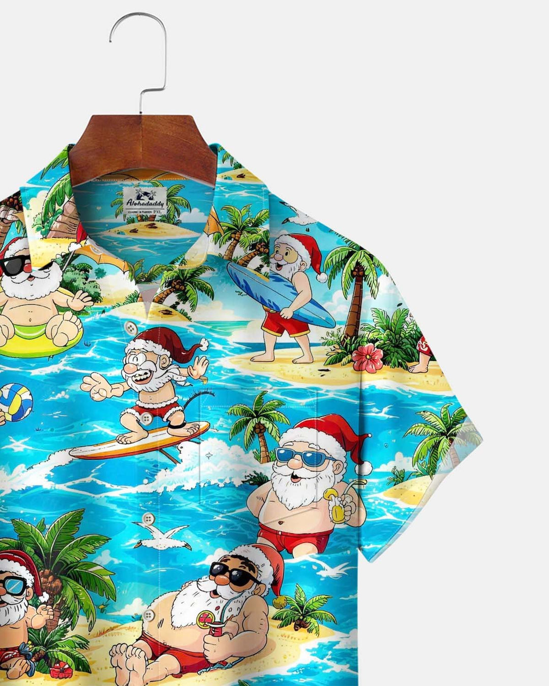 Alohadaddy® Men’s Short-Sleeve Button-Down Shirt  Hawaiian-Style Santa Claus Print with Pocket
