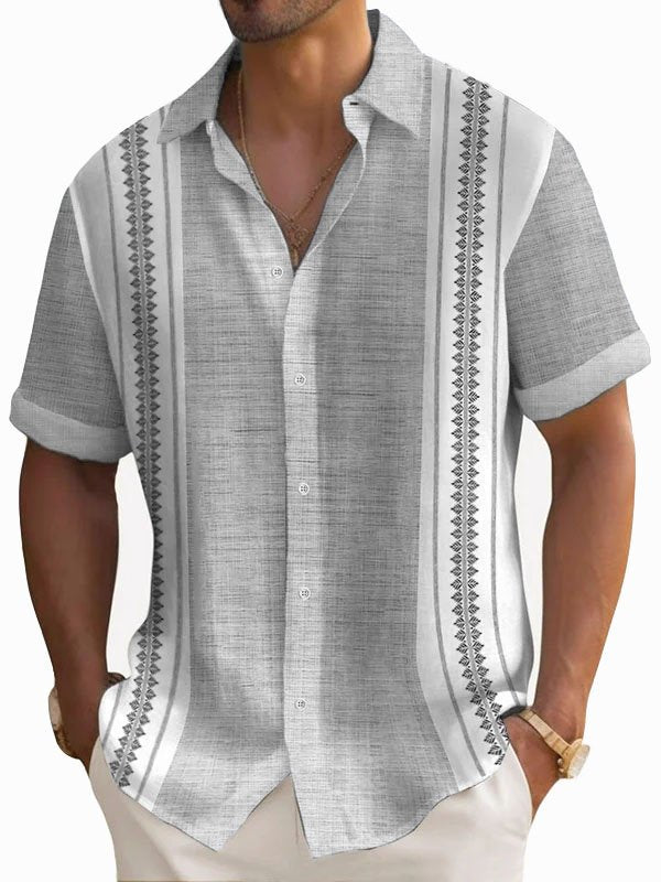 Camisa de manga corta con botones y estampado geométrico en contraste retro para hombre de Alohadaddy