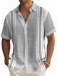 Alohadaddy Men's Retro Geometric Contrast Print Button-Down Short Sleeve Shirt