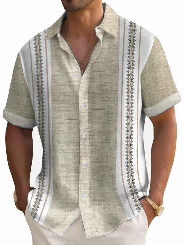 Camisa de manga corta con botones y estampado geométrico en contraste retro para hombre de Alohadaddy