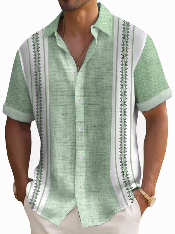 Camisa de manga corta con botones y estampado geométrico en contraste retro para hombre de Alohadaddy