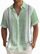 Alohadaddy Men's Retro Geometric Contrast Print Button-Down Short Sleeve Shirt