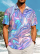 Alohadaddy Hawaiian Gradient Geometric Art Print Button Cardigan Pocket Stretch Large Size Short Sleeve Shirt