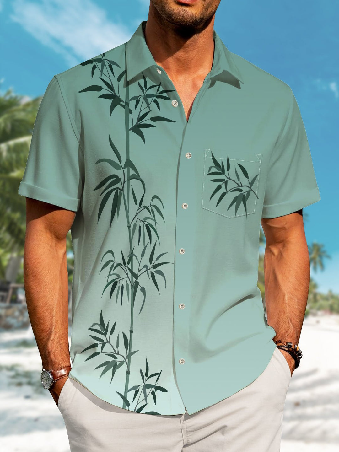 Alohadaddy Hawaiian Vacation Gradient Linen Print Art Button Cardigan Pockets Large Size Long Short Sleeve Shirt