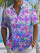 Alohadaddy Hawaiian Flowers Gradient Art Print Button Pocket Cardigan Stretch Large Size Short Sleeve Shirt