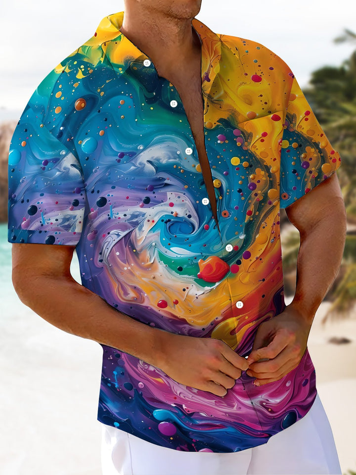 Alohadaddy Moisture Wicking Abstract Art Print Chest Pocket Stretch Hawaiian Short Sleeve Shirt