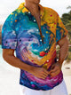 Alohadaddy Moisture Wicking Abstract Art Print Chest Pocket Stretch Hawaiian Short Sleeve Shirt