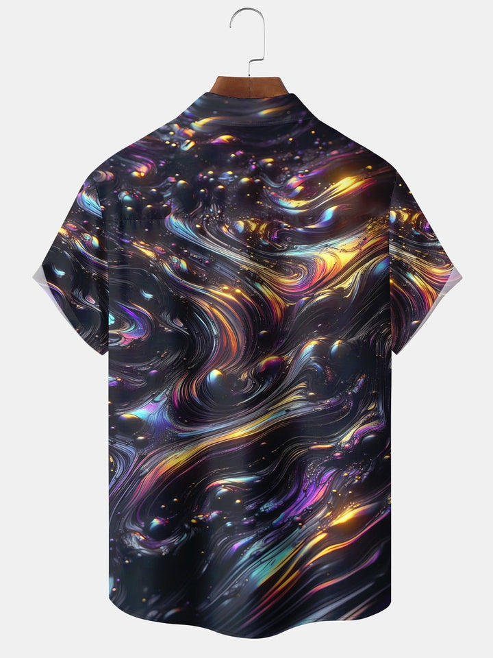 Alohadaddy Casual Abstract Texture Art Print Moisture Wicking Chest Pocket Oversized Stretch Hawaiian Short Sleeve Shirt