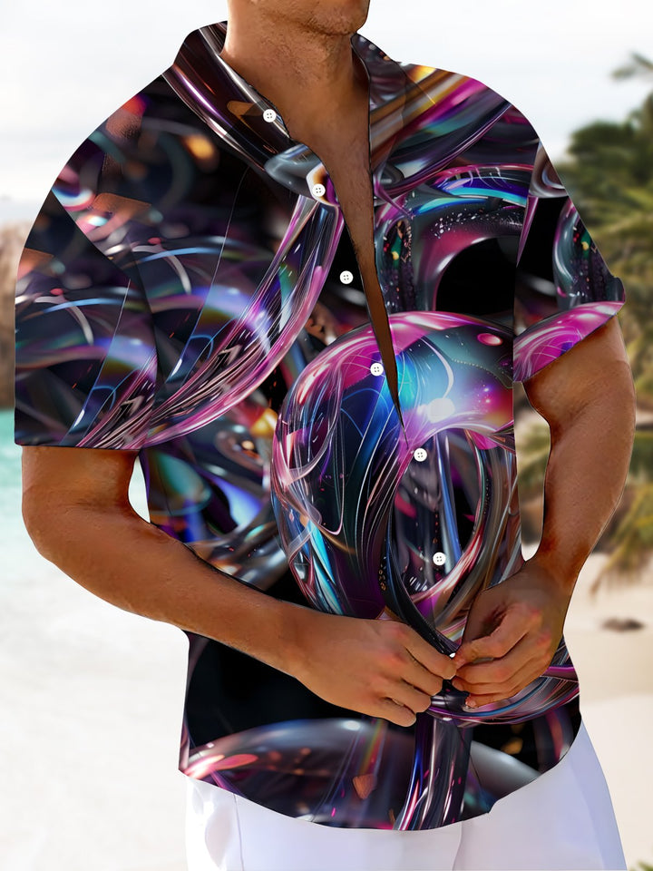 Alohadaddy® Abstract Art Printed Art Chest Pocket Large Size Long Hawaiian Men&
