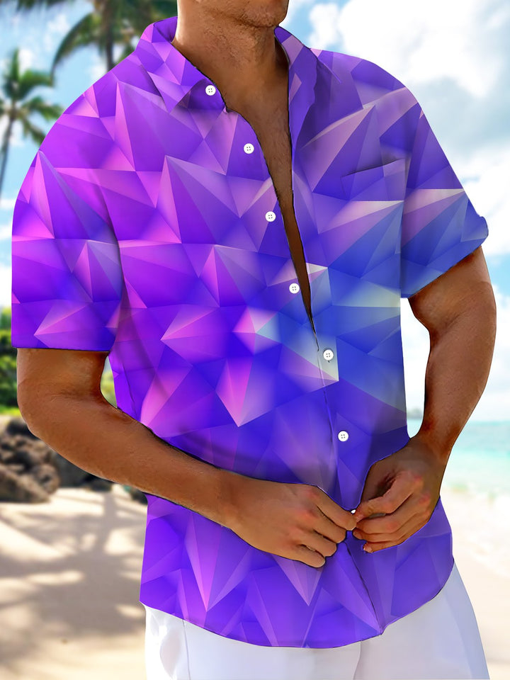 Alohadaddy® casual geometric three-dimensional print art moisture wicking chest pocket stretch large size Hawaiian shirt