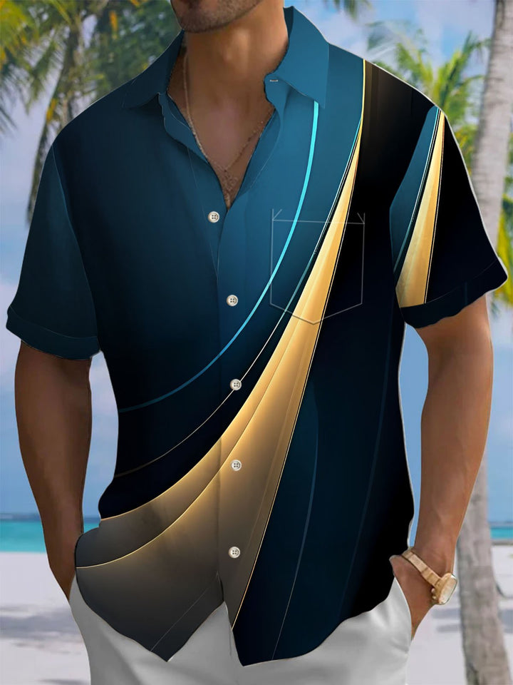 Alohadaddy® Casual Abstract Print Chest Pocket Men&