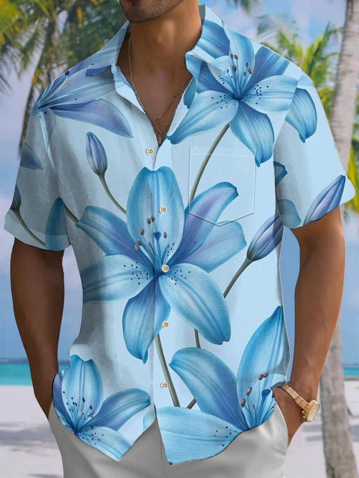 Alohadaddy® Hawaiian Flowers Print Chest Pocket Men&