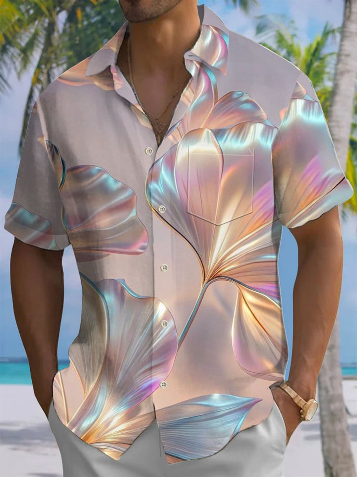Alohadaddy® Hawaiian Leaves Print Chest Pocket Mens Short Sleeve Shirt Big &amp; Tall