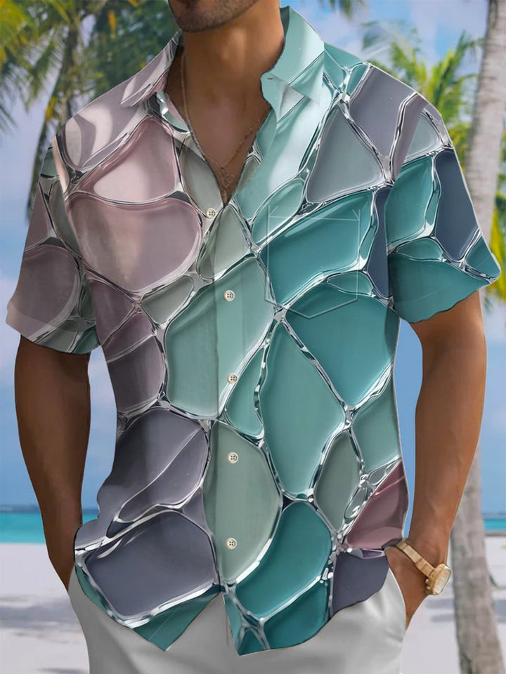 Alohadaddy® Hawaiian Glass Geometric Print Art Chest Pocket Men&
