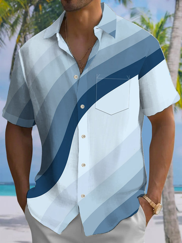 Alohadaddy® Casual Geometric Gradient Art Print Chest Pocket Men&