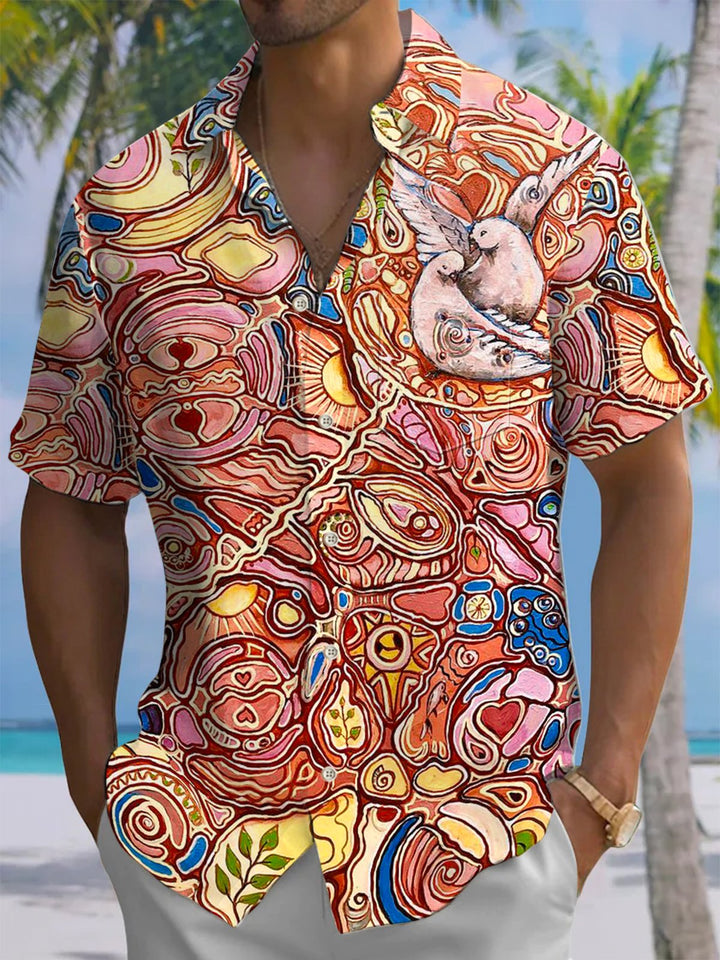 Alohadaddy® Vintage Abstract Art Print Chest Pocket Moisture Wicking Men&