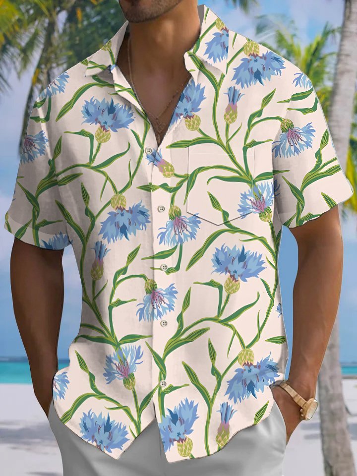 Alohadaddy® Hawaiian Flowers Art Print Chest Pocket Mens Short Sleeve Shirts Big &amp; Tall