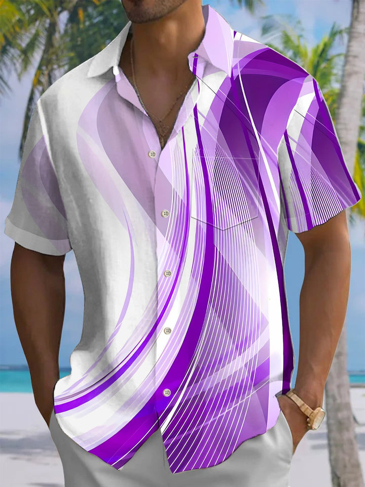 Alohadaddy® Casual Stripe Art Print Chest Pocket Mens Short Sleeve Shirt Big &amp; Tall