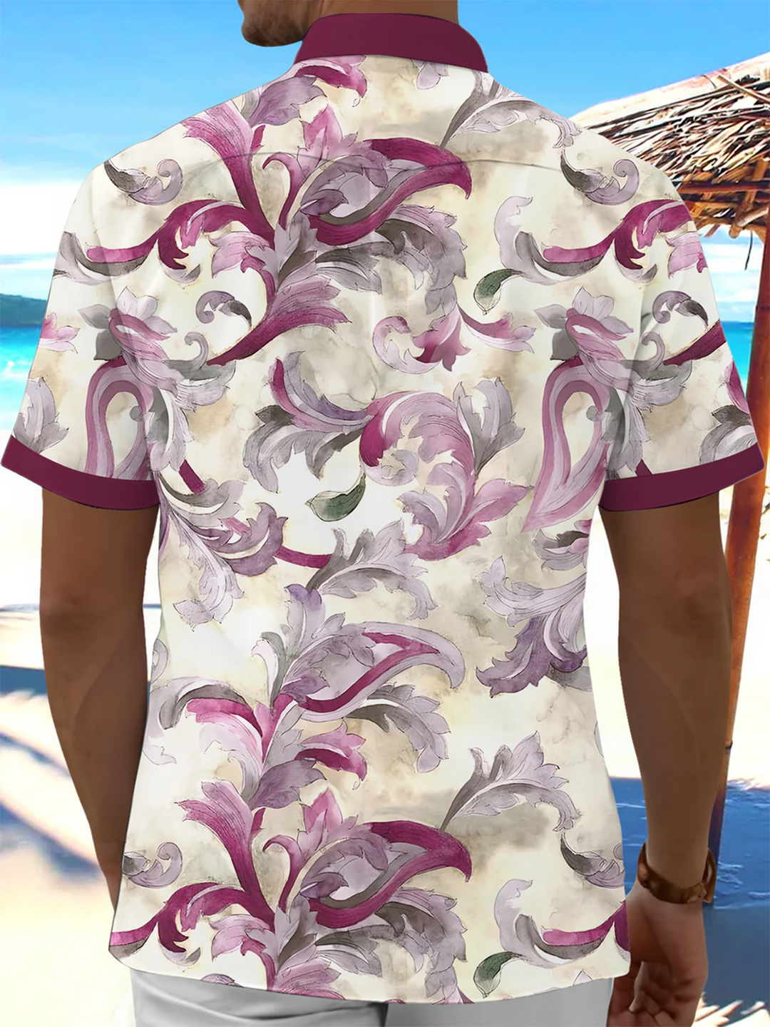 Alohadaddy® Hawaiian Contrast Flora Art Print Chest Pocket Mens Short Sleeve Shirt Big &amp; Tall