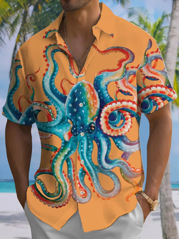 Alohadaddy® Hawaiian Octopus Art Print Chest Pocket Men&