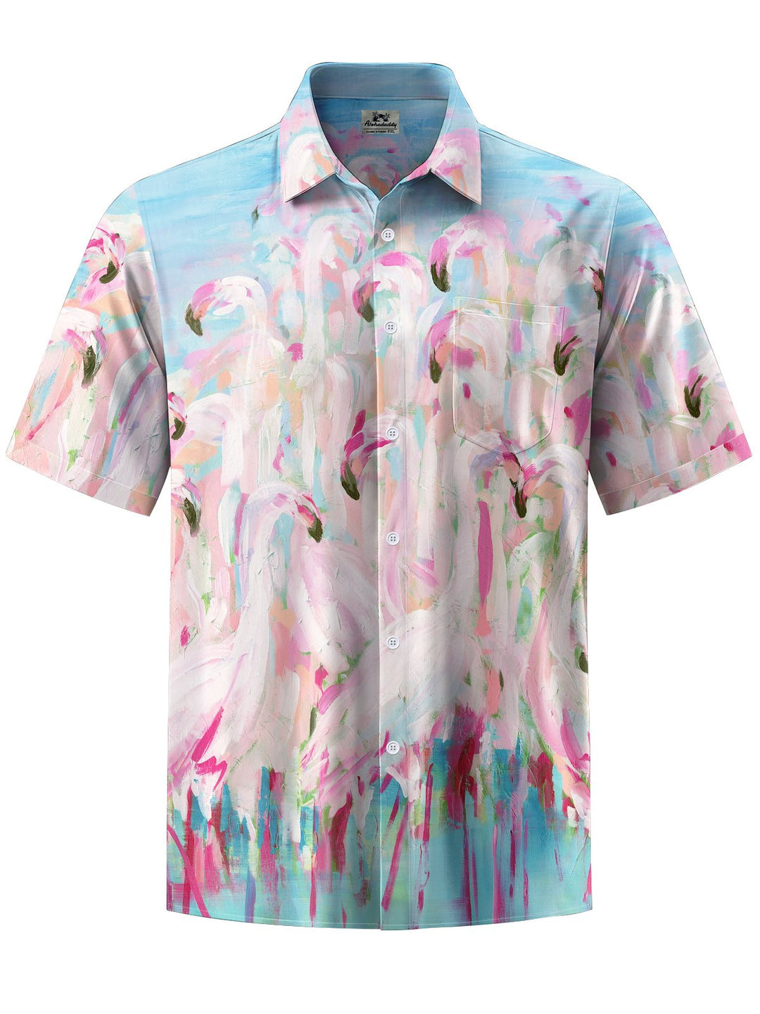 Alohadaddy® Hawaiian Flamingo Painting Art Print with Chest Pocket for Men&