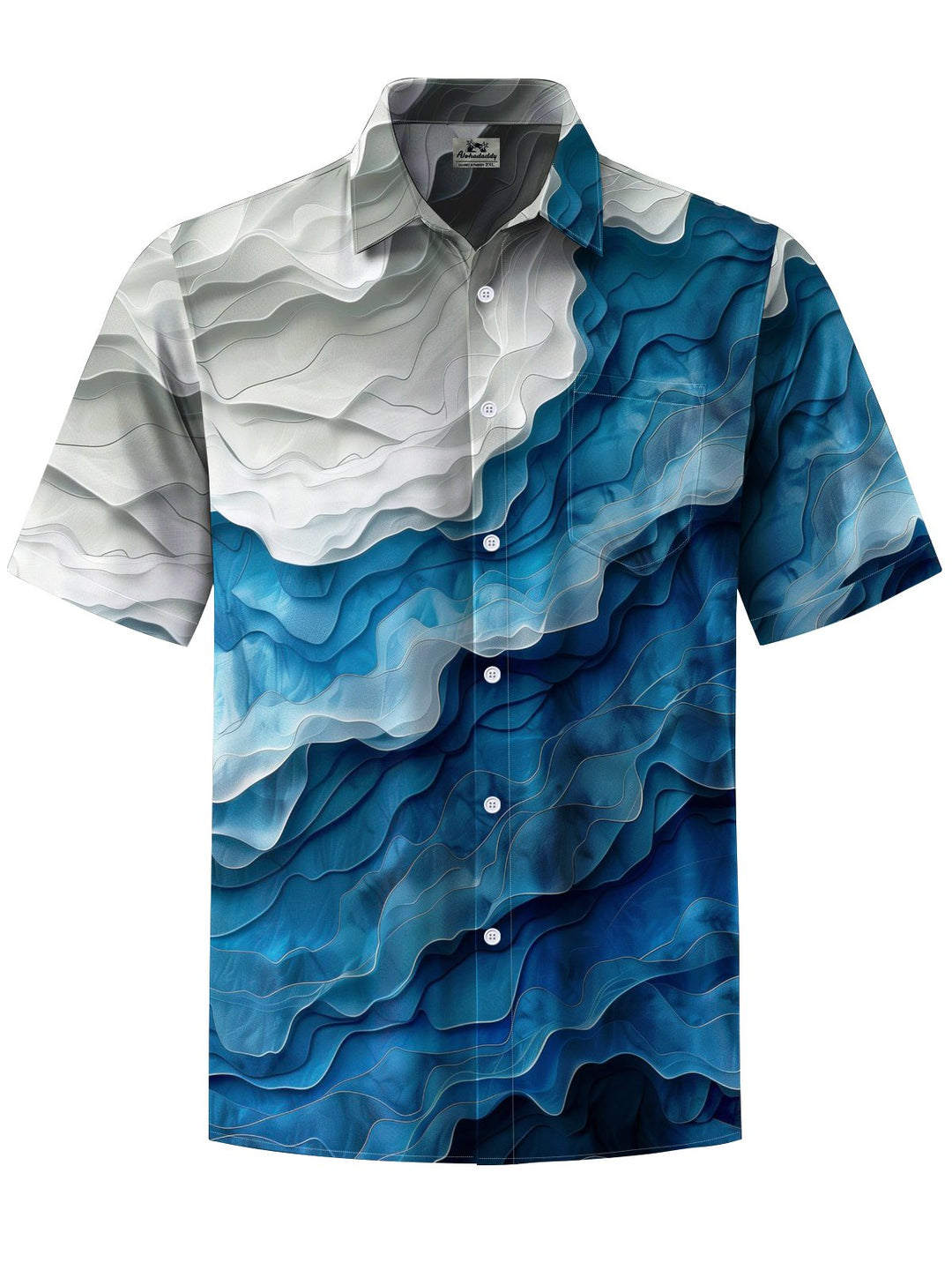 Alohadaddy® Casual Ombre Wave Print Art Chest Pocket Men&