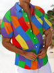 Alohadaddy® Casual Geometric Art Print Men's Short Sleeve Stretch Shirt Big & Tall
