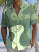 Alohadaddy® Casual Geometric Turtle Print Chest Pocket Men's Stretch Short Sleeve Shirt Big & Tall
