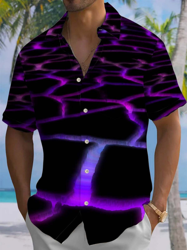 Alohadaddy® Casual Geometric Art Print Chest Pocket Stretch Men&